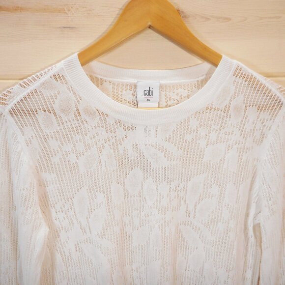 CAbi White Lacey Pullover Spring 23, #6389 Women's size XS Sweater Open-Knit - Picture 3 of 9